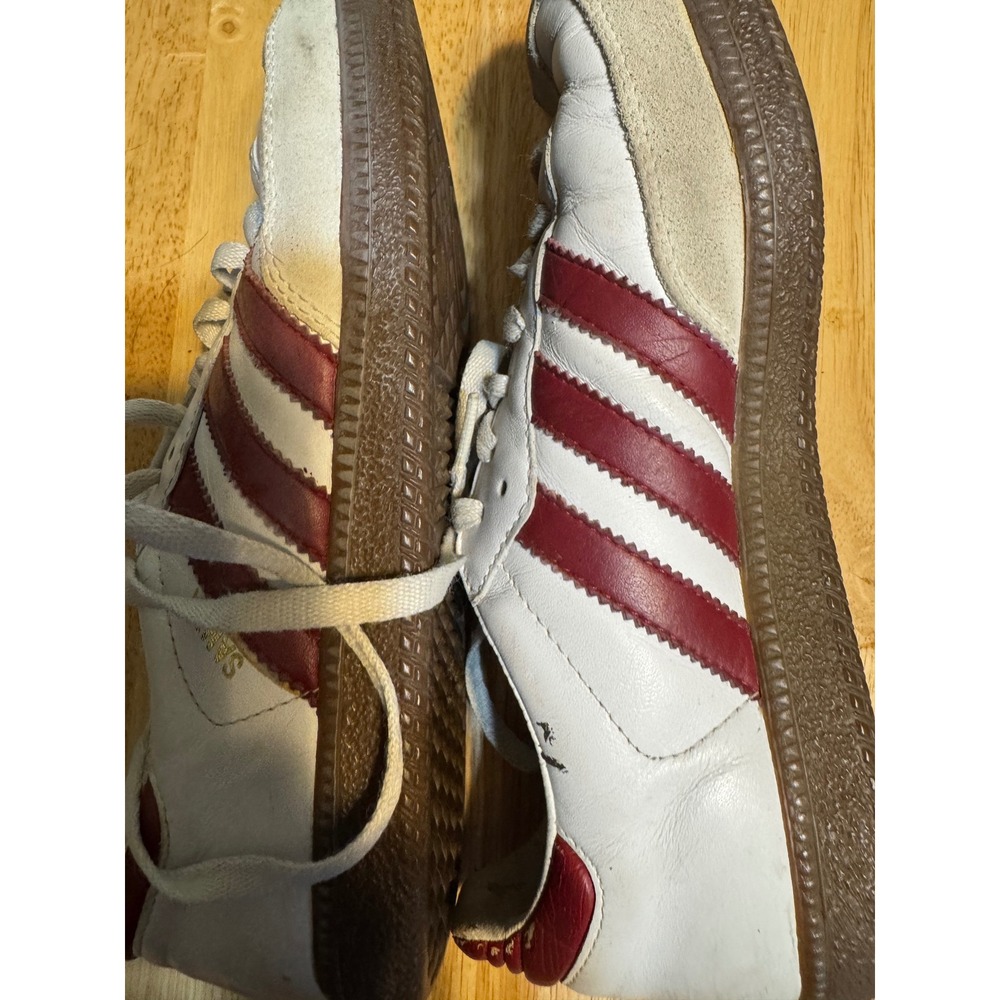 Adidas Samba Vintage Sneakers White Burgundy Red Gum Sole Leather Shoes - Picture 4 of 7